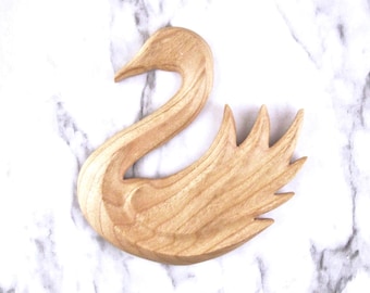Swan Wood Magnet, Wooden Bird Fridge Decoration Hand Carved in Cherrywood