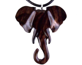 Elephant Necklace, Wooden Elephant Pendant for Men or Women, Hand Carved Spiritual Animal Necklace, Wood Jewelry for Men Women