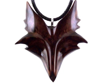 Hand Carved Wooden Fox Pendant, Celtic Fox Necklace for Men or Women, Totem Spirit Animal, Woodland Jewelry Gift for Her or Him