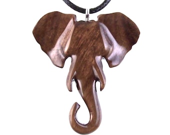 Hand Carved Wooden Elephant Pendant, Wood Elephant Necklace, Ganesha Spiritual Animal Jewelry Gift