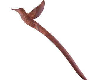 Carved Wood Hummingbird Hairpin, Wooden Bird Hair Pin Handcrafted in Bloodwood