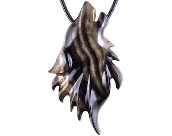 Wolf Necklace, Hand Carved Wooden Wolf Pendant for Men or Women, Spirit Animal Totem Woodland Jewelry