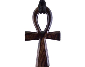 Ankh Necklace, Hand Carved Wooden Ankh Pendant for Men Women, Egyptian Cross Jewelry Gift