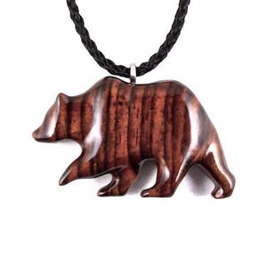 Bear Necklace, Bear Pendant, Grizzly Bear Pendant, Mens Grizzly Bear Necklace, Mens Wood Necklace, Spirit Animal Bear, Totem Bear Jewelry image 1