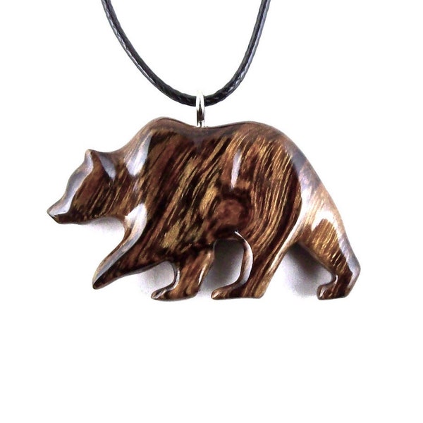 Grizzly Bear Pendant Hand Carved Wooden Bear Necklace for Men or Women Totem Spirit Animal Jewelry Gift for Him Her