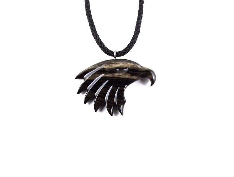 Carved Eagle Pendant Mens Head Necklace Wooden Image 0