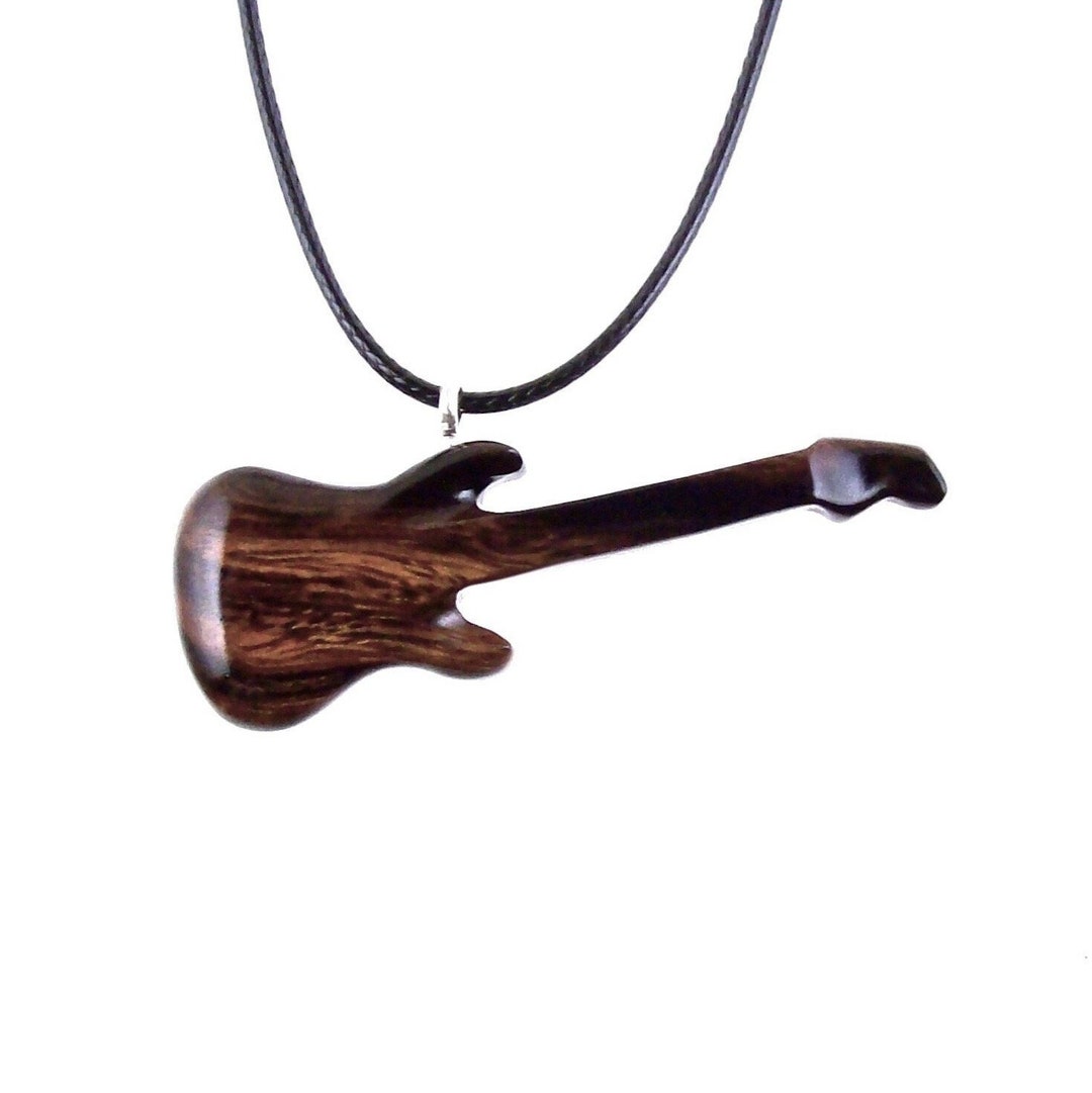 Hand Carved Bass Guitar Necklace Wooden Electric Guitar Etsy