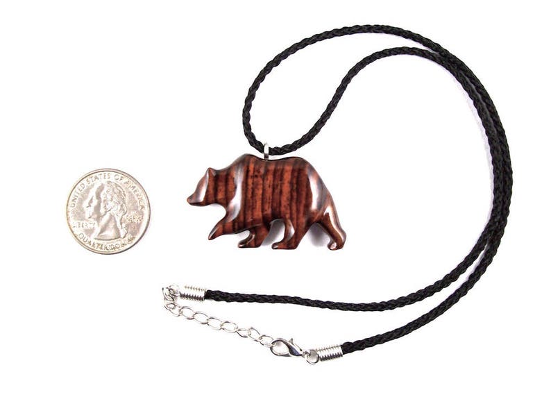 Bear Necklace, Bear Pendant, Grizzly Bear Pendant, Mens Grizzly Bear Necklace, Mens Wood Necklace, Spirit Animal Bear, Totem Bear Jewelry image 2