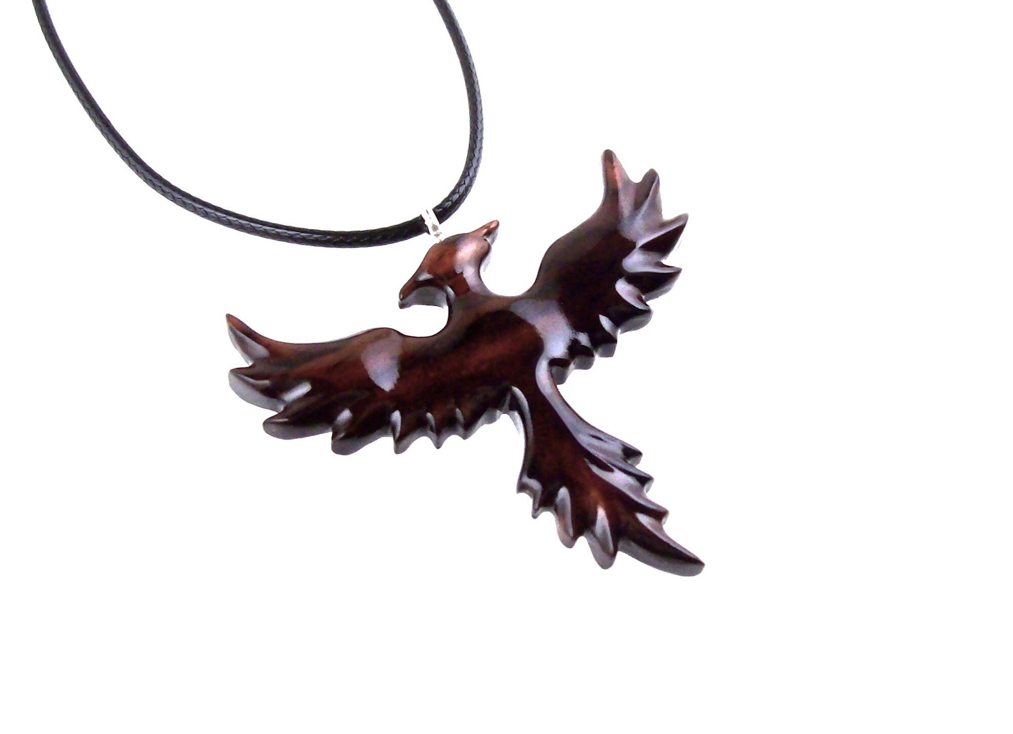 Hand Carved Phoenix Necklace Wooden Rising Phoenix Pendant Etsy