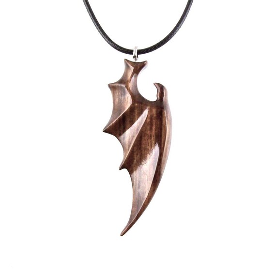 Dragon Wing Necklace Hand Carved Wooden Wing Pendant for Men