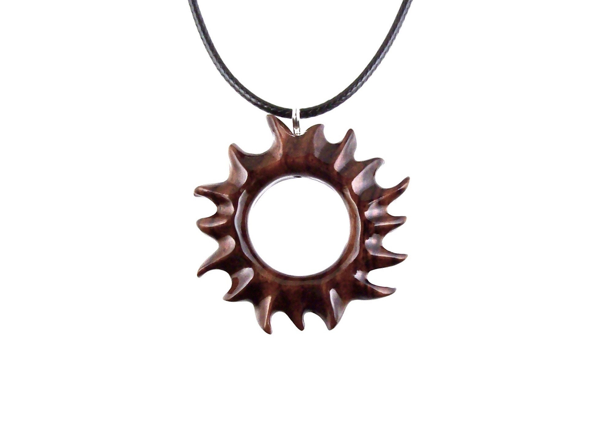 Hand Carved Sun Necklace Wooden Sun 