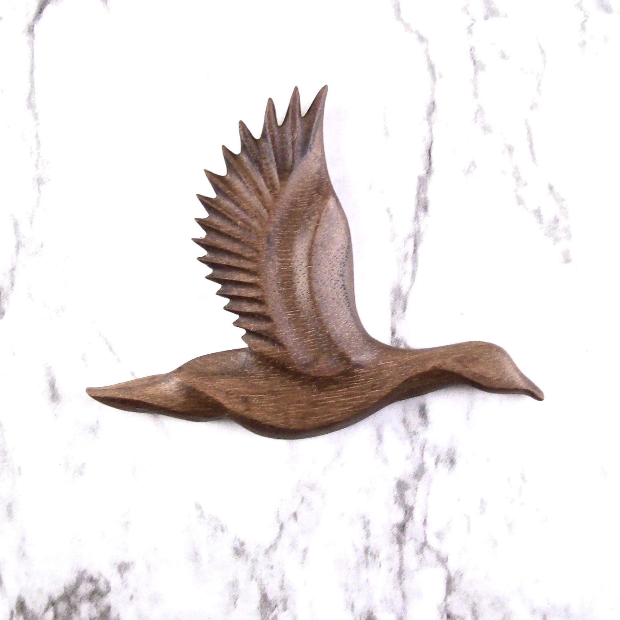 Mallard Duck Wood Magnet, Hand Carved Wooden Flying Bird Fridge Magnet, Kitchen Refrigerator Decor in Walnut