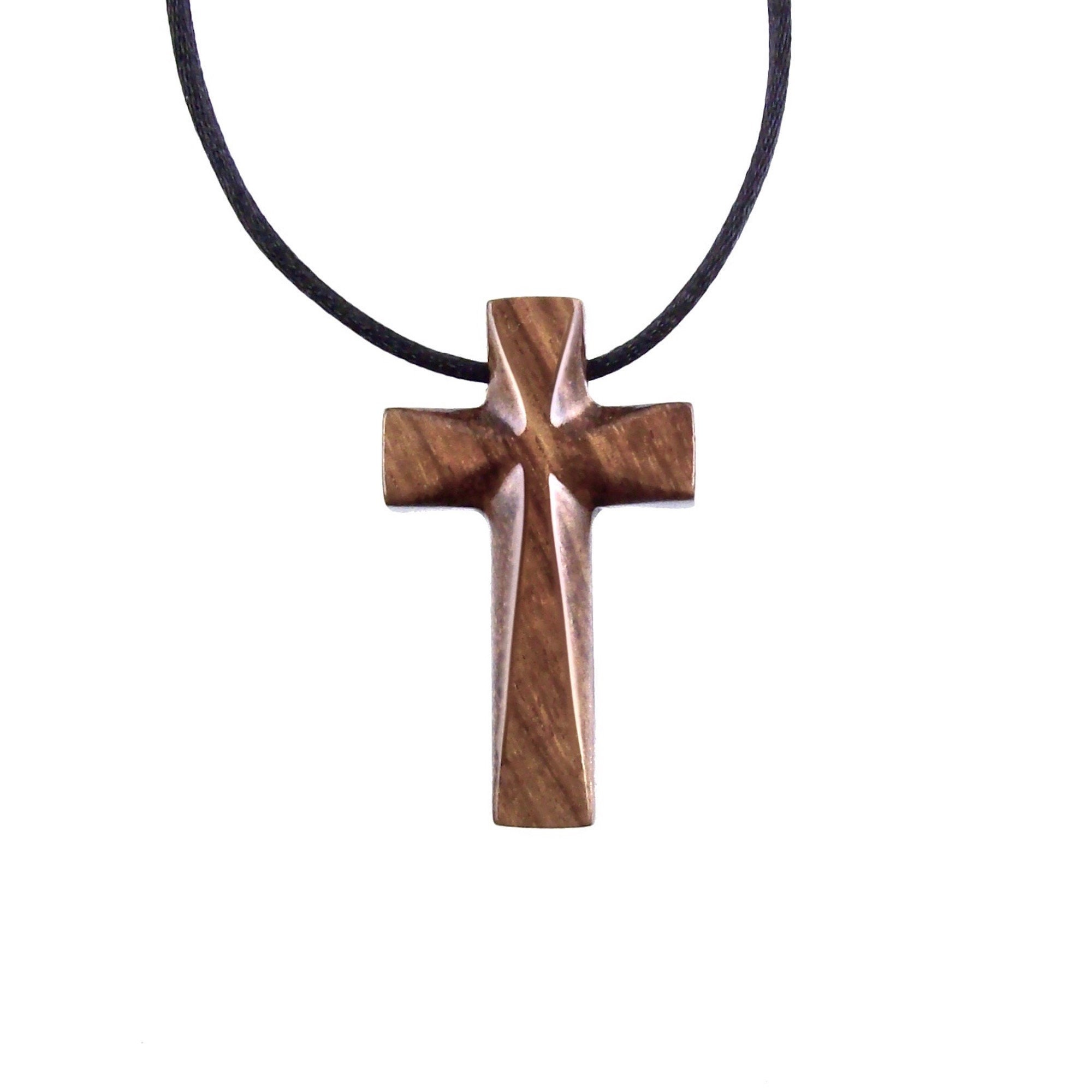 Carved wooden cross necklace clearance