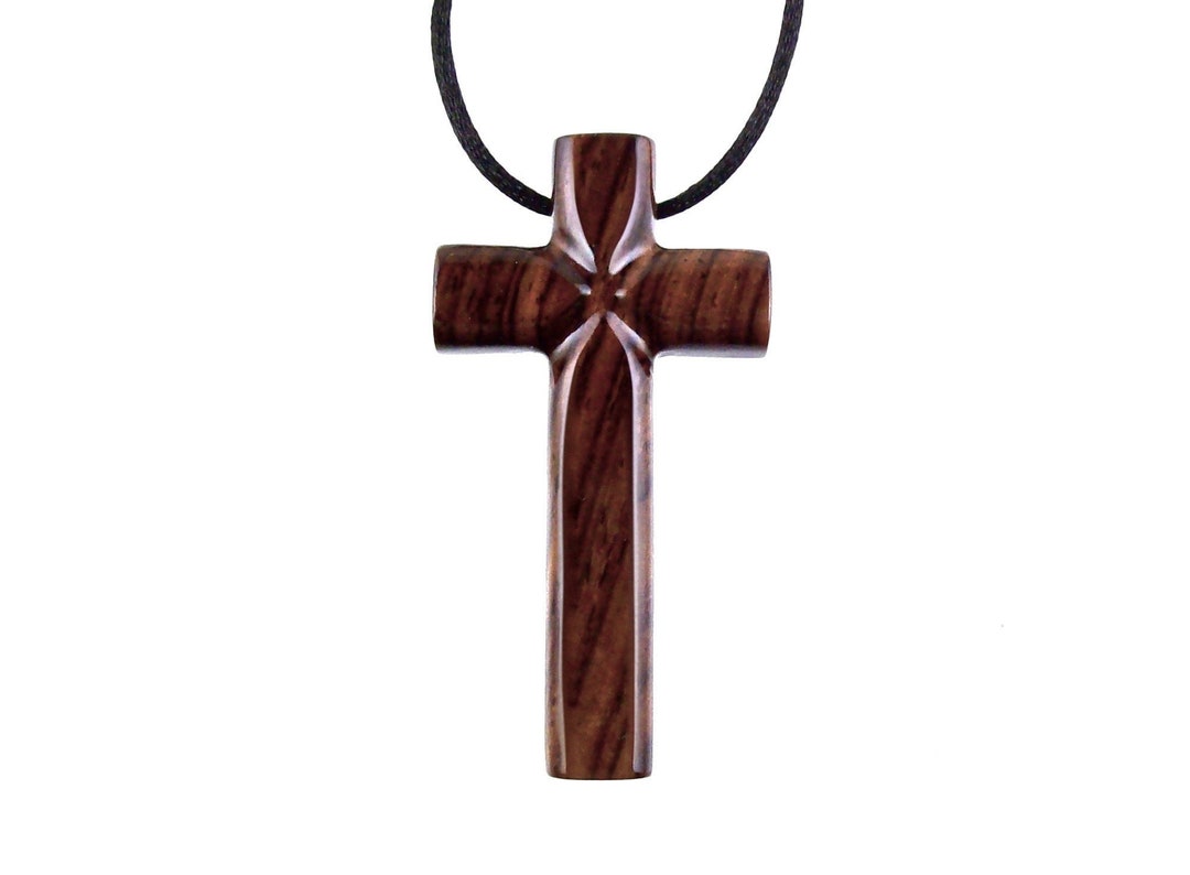 Large Wood Cross Necklace Hand Carved Wooden Cross Pendant Etsy