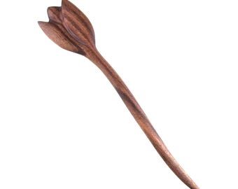Carved Wood Tulip Hairpin, Flower Wooden Hair Stick, Bun Stick Accessory Handcrafted in Rosewood