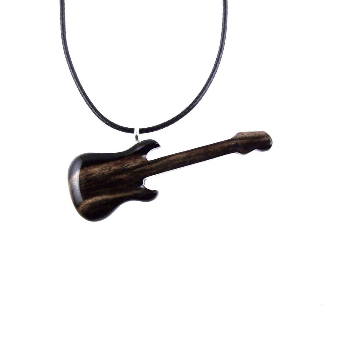 Bass Guitar Necklace, Hand Carved Wooden Guitar Pendant, Electric Guitar Player Gift, Musical