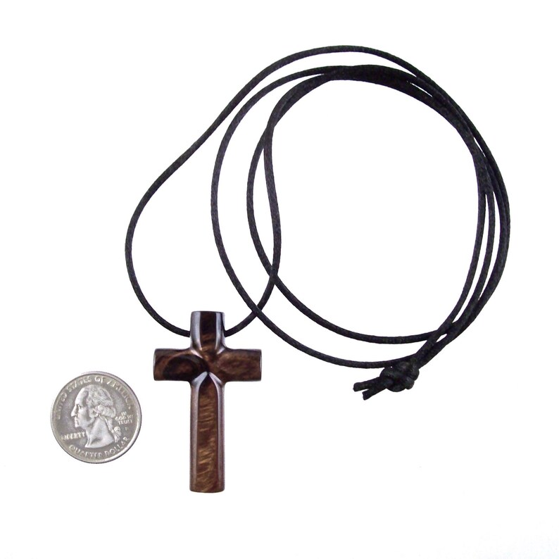 Wood Cross Necklace, Hand Carved Wooden Cross Pendant, Christian Jewelry for Men, One of a Kind Gift for Him image 2