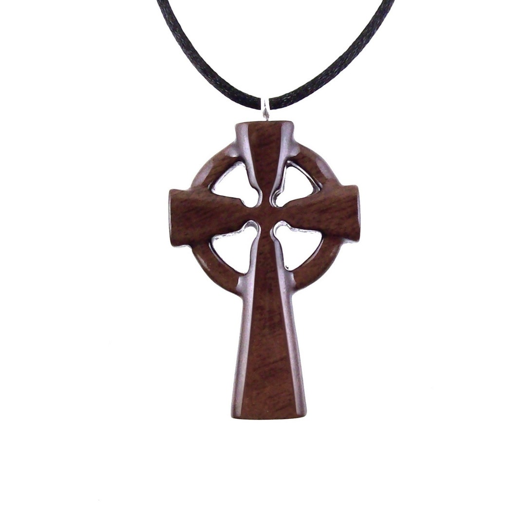 Celtic Wood Cross Necklace, Hand Carved Wooden Cross Pendant, Christian ...