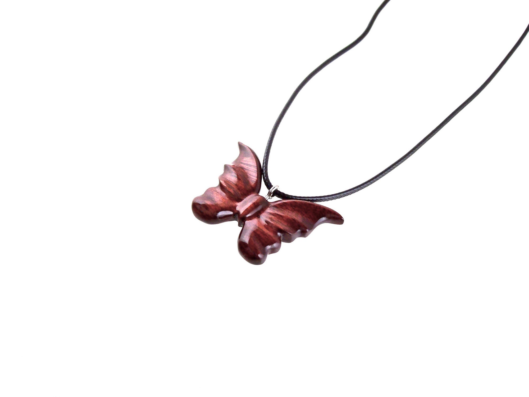 Hand Carved Butterfly Necklace Wooden Butterfly Pendant Etsy