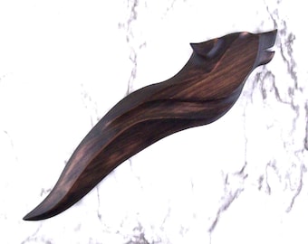 Hand Carved Wooden Wolf Wall Hanging, Wolf Carving Wood Decoration in Ebonized Cedar