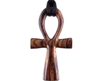 Wooden Ankh Pendant, Hand Carved Egyptian Ankh Cross Necklace for Men or Women, African Wood Jewelry Gift for Him Her