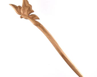 Carved Wood Butterfly Hairpin, Insect Wooden Hair Stick, Bun Pin Accessory Handcrafted in Cherrywood