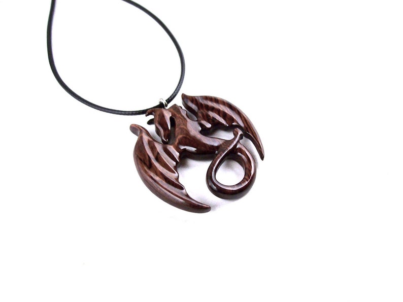 Fantasy Jewelry Wood Dragon Jewelry Gift for Her Him Carved Wooden Dragon Pendant Dragon Necklace for Men or Women