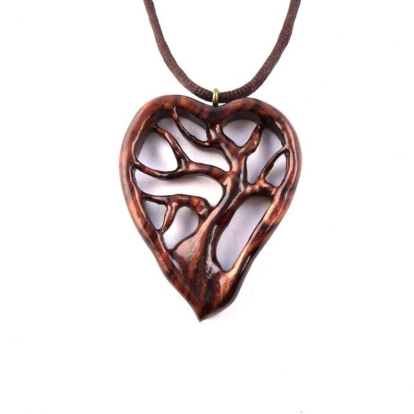 Wooden Tree of Life Pendant, Tree of Life Necklace, Wood Heart Necklace, Wooden Heart Pendant, 5th Anniversary Gift, Carved Wood Jewelry