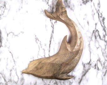 Hand-Carved Dolphin Wall Hanging, Wooden Dolphin Carving, Nautical Home Decor in Myrtlewood
