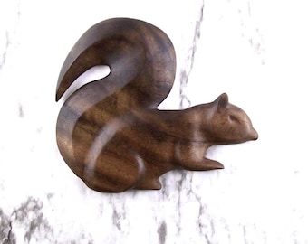 Hand Carved Walnut Squirrel Wood Magnet, Kitchen Decor