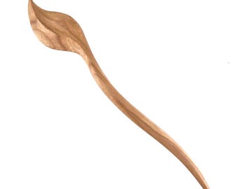 Wood Leaf Hair Pin, Hand Carved Wooden Hair Stick, Bohemian Accessory in Cherrywood