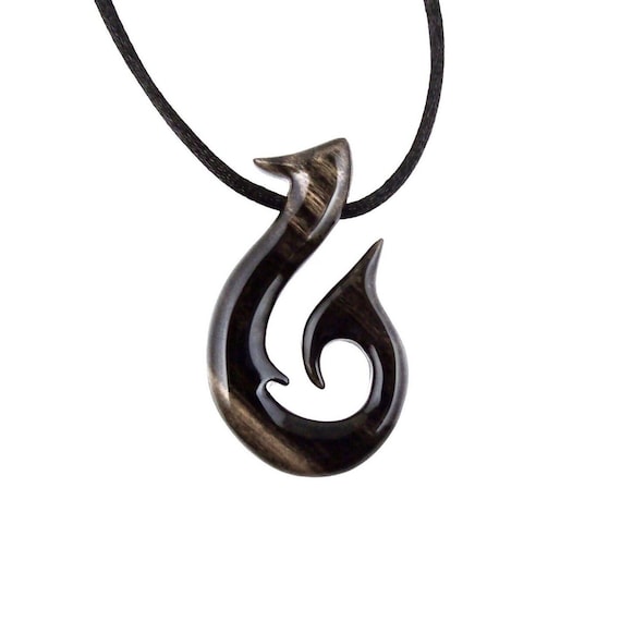 Wooden Fish Hook Pendant, Hand Carved Fish Hook Necklace, Mens