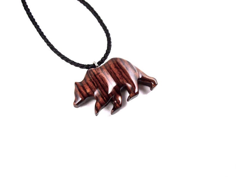 Bear Necklace, Bear Pendant, Grizzly Bear Pendant, Mens Grizzly Bear Necklace, Mens Wood Necklace, Spirit Animal Bear, Totem Bear Jewelry image 3