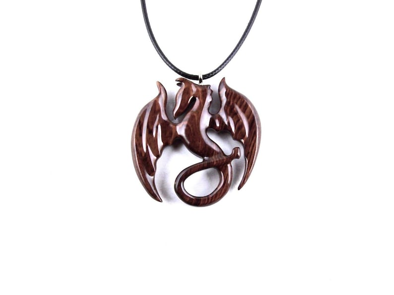 Fantasy Jewelry Wood Dragon Jewelry Gift for Her Him Carved Wooden Dragon Pendant Dragon Necklace for Men or Women
