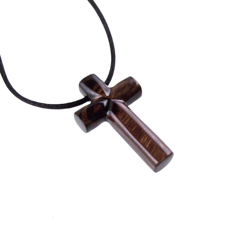 Wood Cross Necklace, Hand Carved Wooden Cross Pendant, Christian Jewelry for Men, One of a Kind Gift for Him image 3