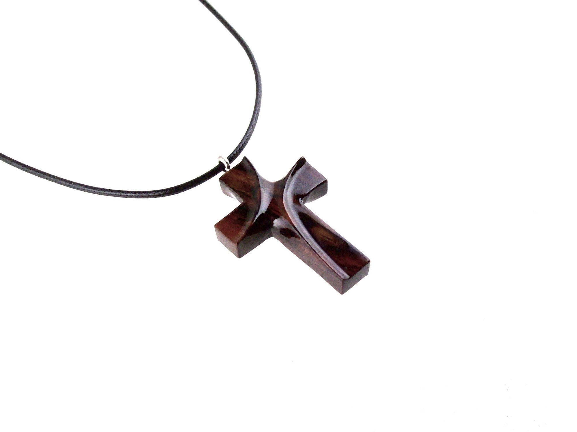 Wood Cross Necklace Hand Carved Wooden Cross Pendant Etsy