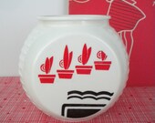 Fire-King Vitrock Milk Glass 1940s vintage Anchor Hocking Range Drip Jar Grease Crock Art Deco Black Red Flower Pots