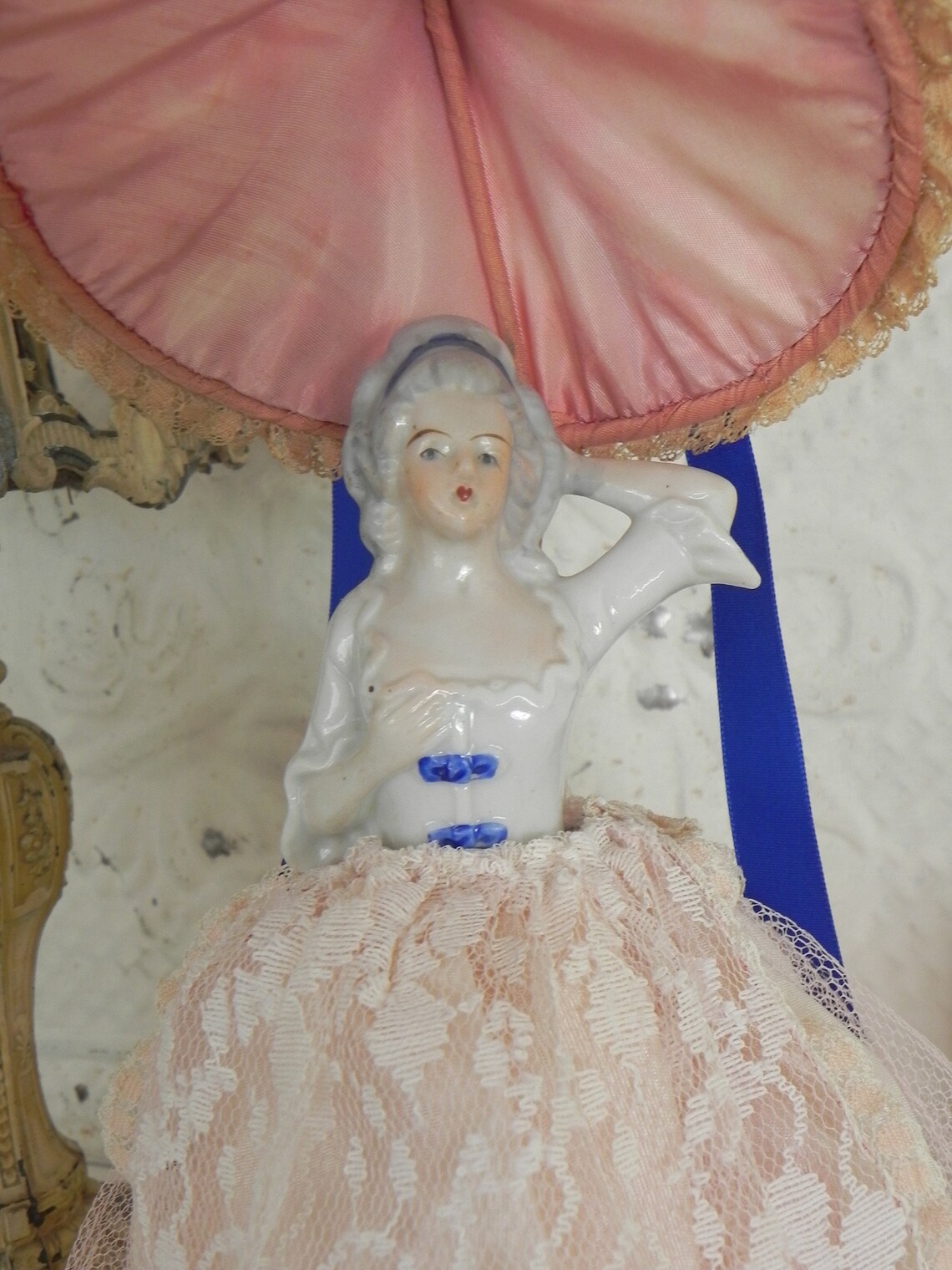 Antique Half Doll Lamp Pink 12 Doll Lamp With Lace Etsy