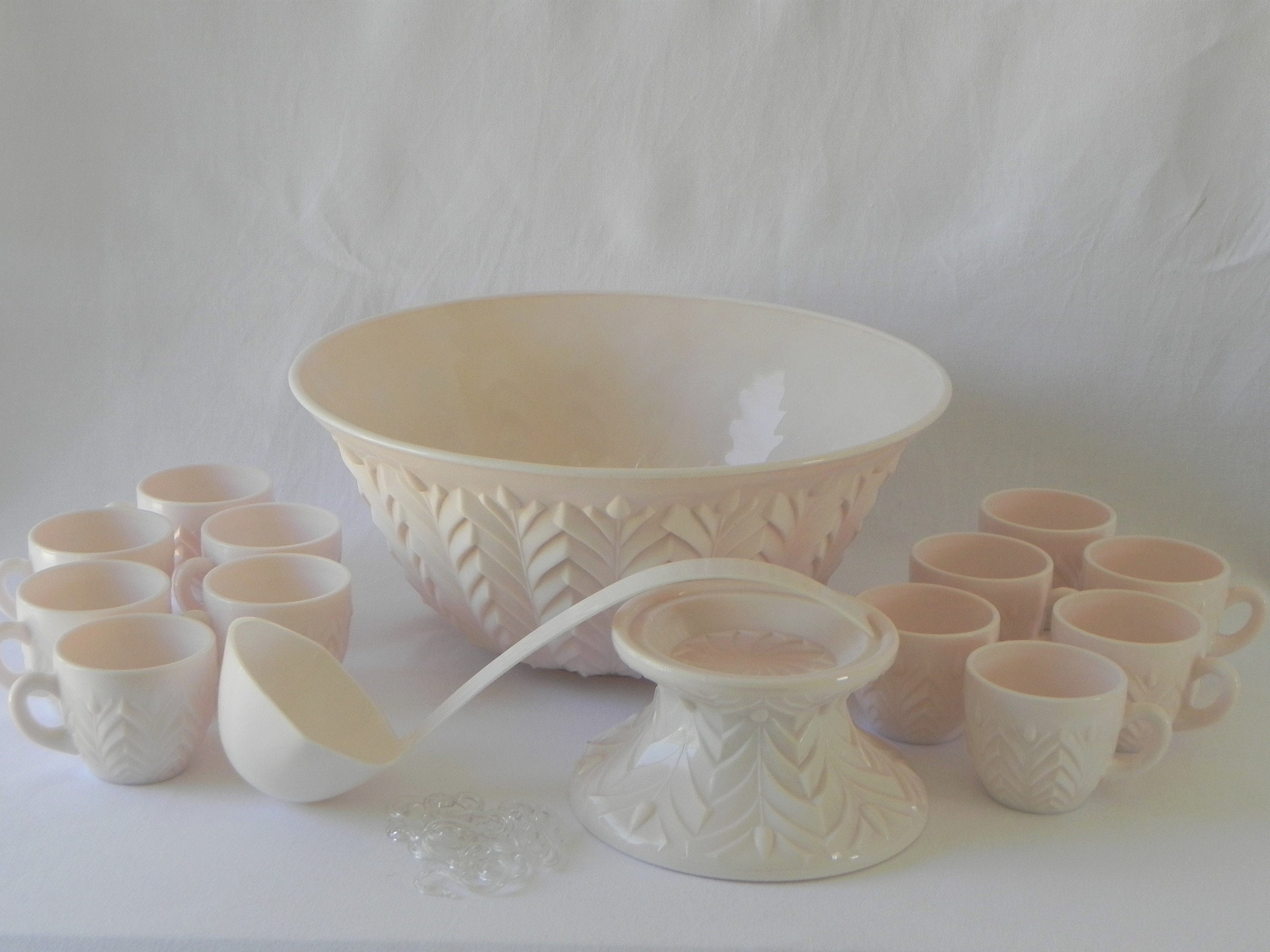 Shell Pink Milk Glass Punch Bowl Set 1950s Vintage Etsy