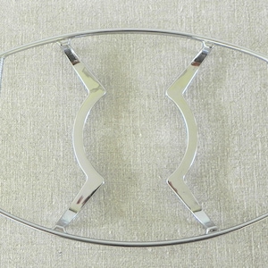 VINTAGE // MCM chrome trivet // Corning Ware Platinum serving cradle P-9-M-1 // 11" x 8" metal hot plate, buffet  // shiny atomic retro!