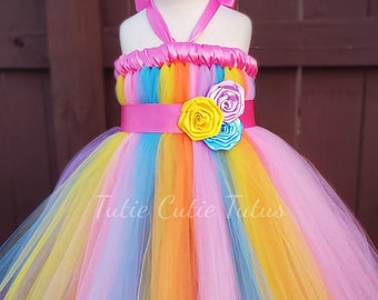 Pastel Rainbow Tutu Dress in Baby Pink, Turquoise, Yellow, Orange and Lavender