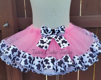 Cowgirl ribbon Trimmed Tutu Skirt Cow Print Light pink 9-12 months