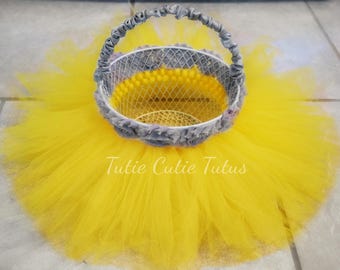 Yellow and Grey Tutu Flower girl/ Easter Basket