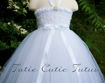 Flower Girl Woven Tutu Dress in White 5T-8