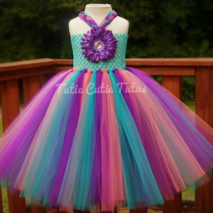 Mermaid/Ocean/Beach/ Abby Cadabby Inspired Flower Girl Tutu Dress in Purple Coral and Turquoise