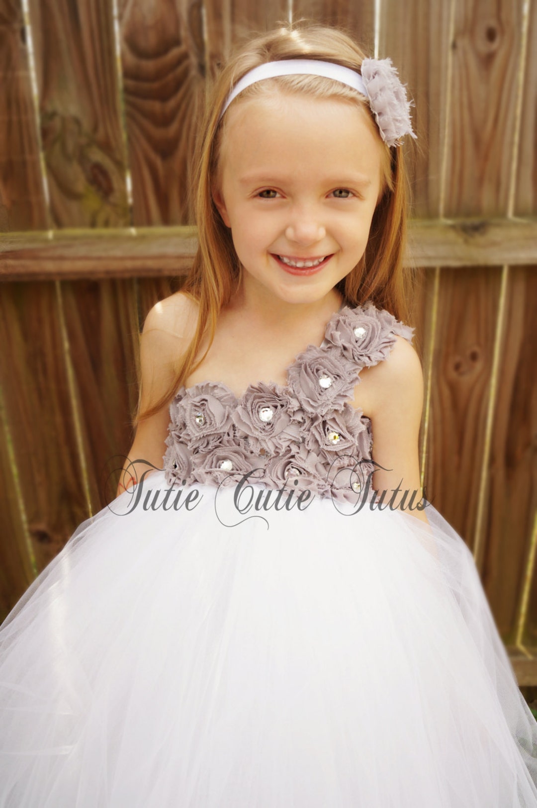 Shabby Chic Flower Girl Tutu Dress Grey and White Etsy