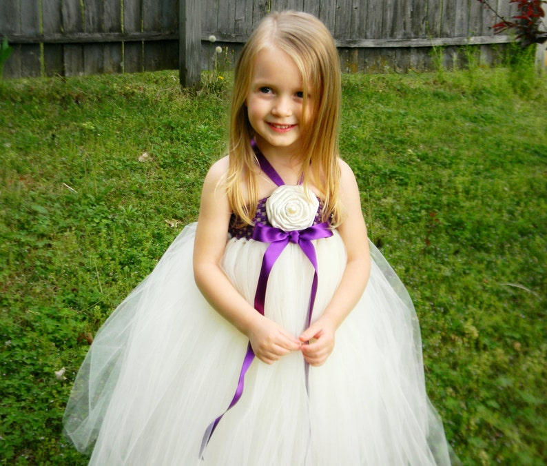 Ivory and Purple Flower Girl Dress NB-8