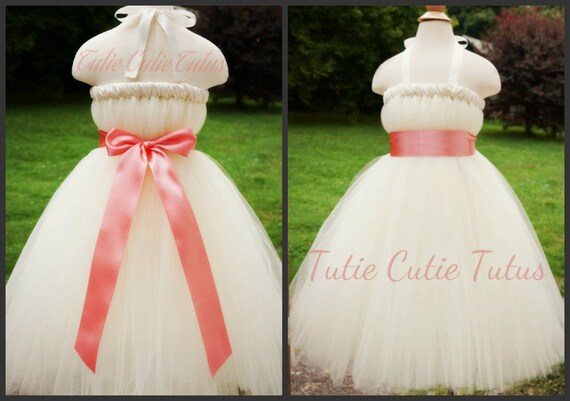 Elegant Ivory Tutu Dress With Wide Coral Sash NB-8 - Etsy Elegant Ivory Tutu Dress With Wide Coral Sash NB-8 - Etsy