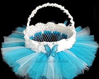 Flower Girl/ Easter  Tutu Basket Turquoise and White