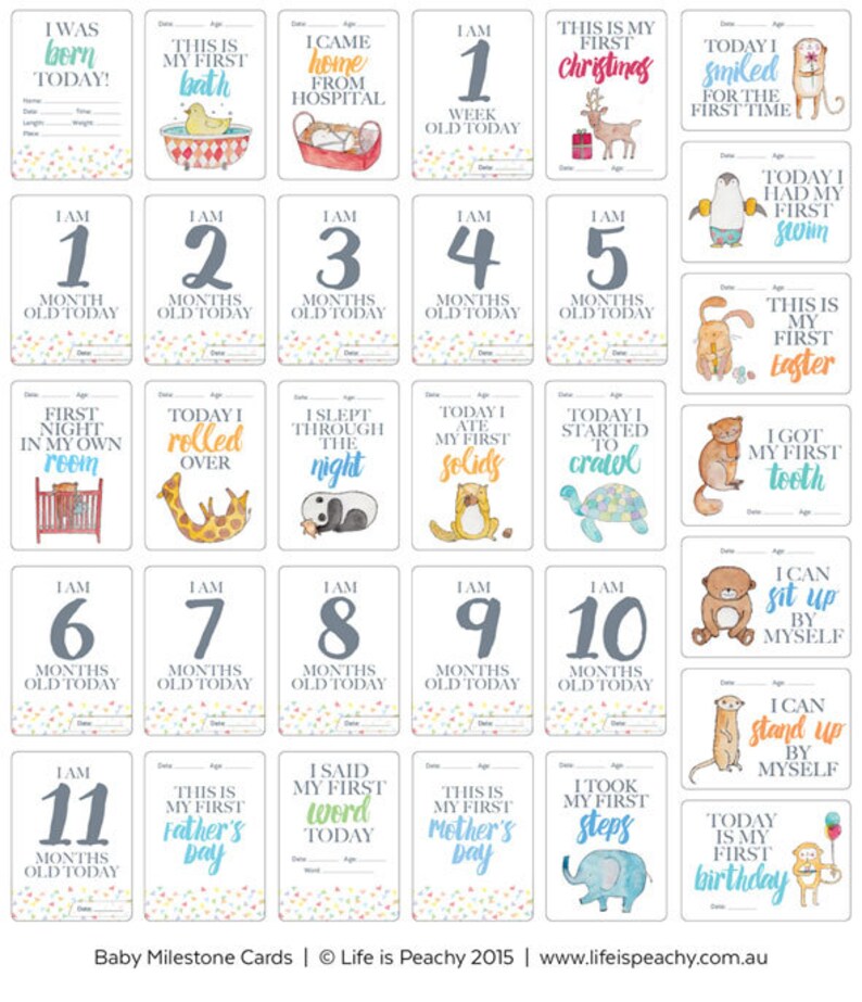 PRINTED Baby Milestone Cards Full set 32 cards Etsy